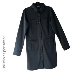 COLUMBIA | NWOT BUTTE HIKE BLACK PONTE KNIT DRESS POCKETS BUTTON UP | LARGE